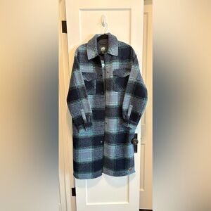 ROOTS | Seymour Long Shacket Jacket| Blue Plaid | Size S